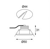 Mini LED Einbauleuchte 50mm Bohrloch: Ø44mm DIM IP44 ws